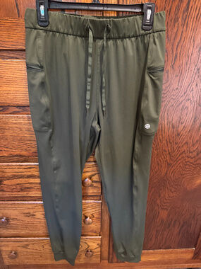 Olive Green Drawstring Jogger Pants Zip Pockets Size M